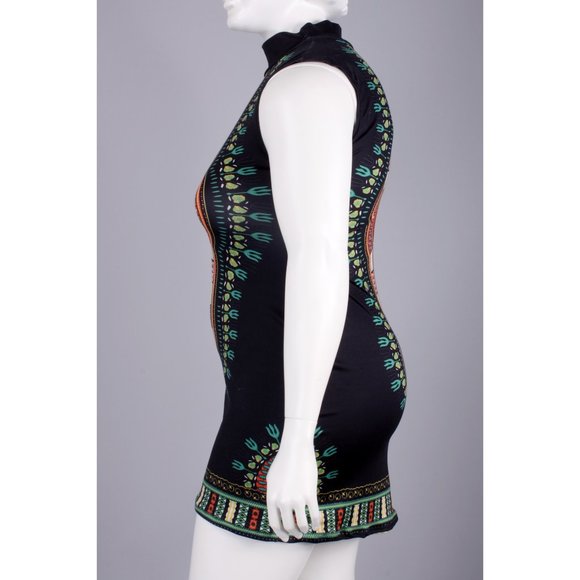 XXL Plus Vintage African Print Dashiki Mini Dress - Picture 3 of 8